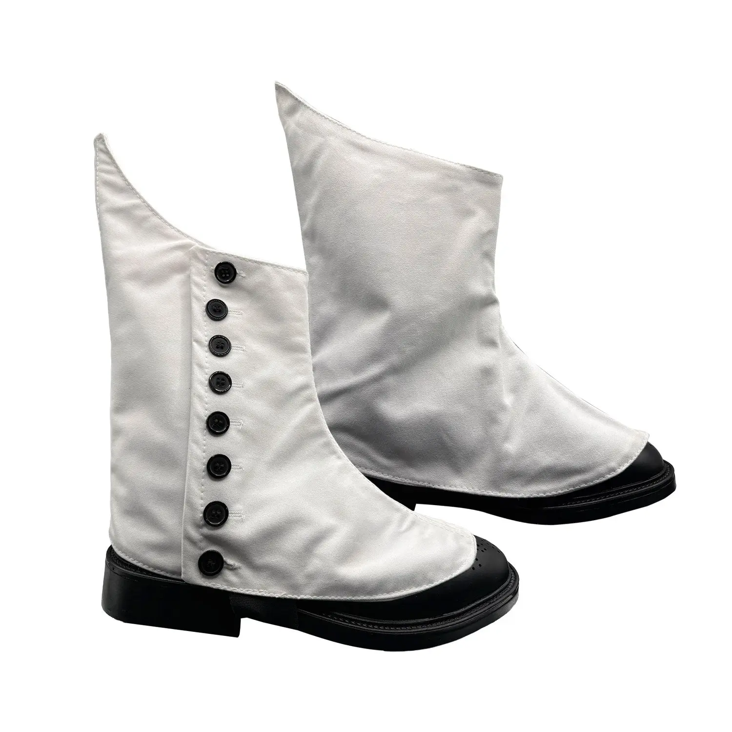 Women's Traditional White Fabric Kilt Spats - Traditional Scottish Attire, Highland Wear with 8 Black Buttons, Velcro Fastening, Elastic Understrap, Elastic Foot Strap, Elastic Beneath Foot