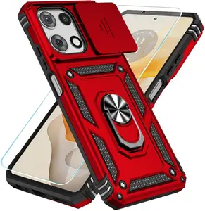 Moto G 5G 2025 Case with HD Screen Protector & Slide Camera Cover & Kickstand, [Military-Grade] Phone Case (Red, for Moto G 5G 2025) Protective Protection