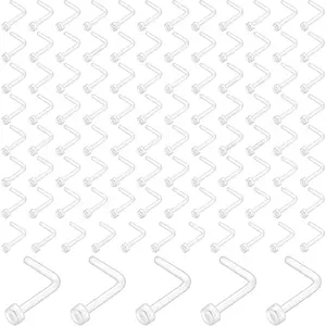 100 count 18G Clear Nose Studs for  L Shape Nose Rings Clear  Retainers Flat Top   for Men Women