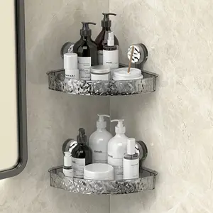 2-Pack Corrugated Suction Cup Storage Shelves, Wall Mounted No Drill Organizer Rack for Bathroom, Removable Transparent Storage Box & Shelf for Shower, Toilet, Kitchen Use