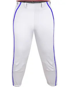 Exxact Sports Womens Softball Pants Knicker/Yoga Style Knee Length, 4-Way Stretch Low Rise Softball Pants for Women - (White/Royal Blue Braid)