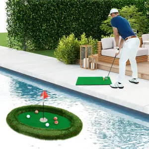 [Costway] Floating Golf Green for Pool, Floating Chipping Green Includes Golf Hitting Mat, 6 Golf Balls, Golf Flag, Golf Cup & Golf Tee, Golf Training Mat, Outdoor Pool Golf Game