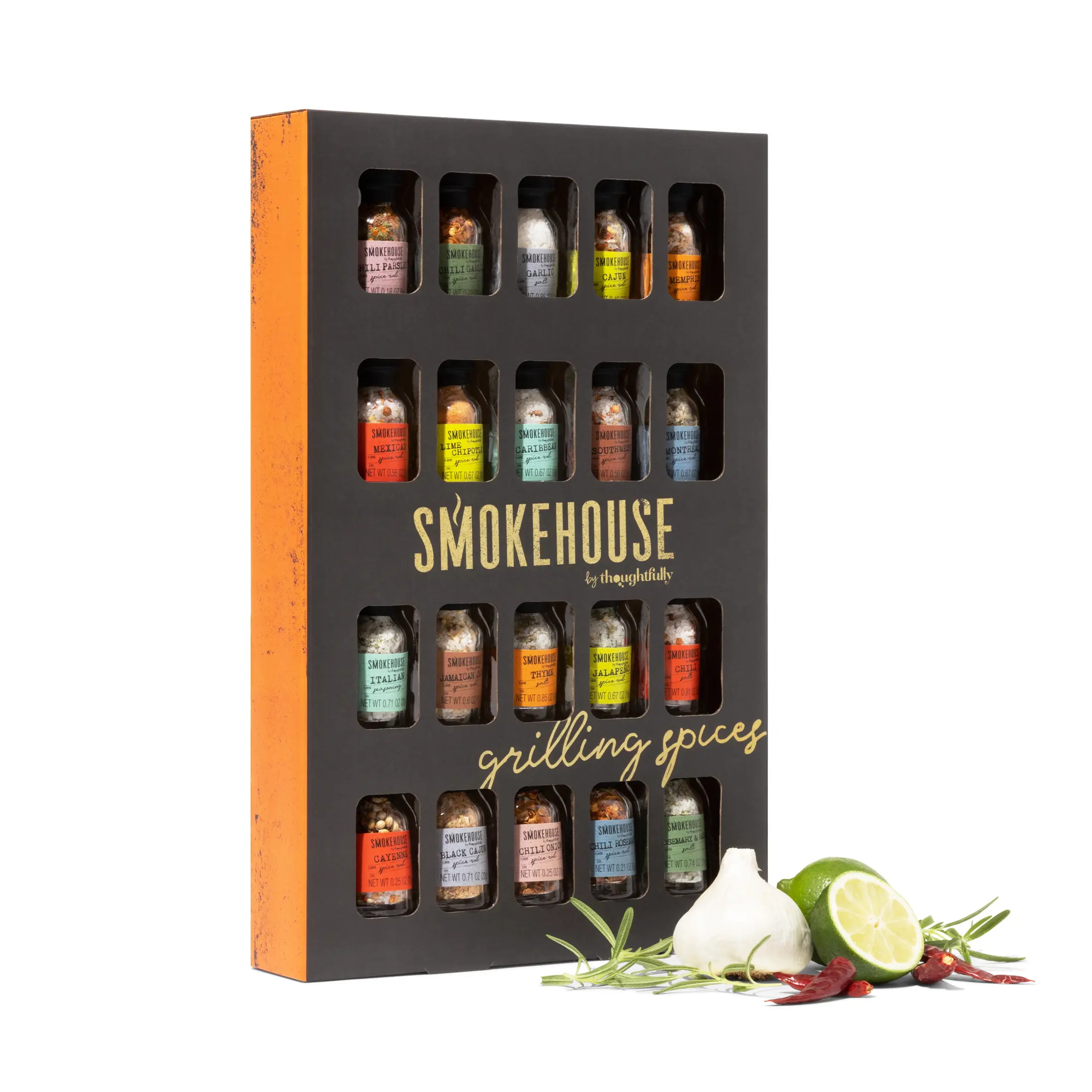 Smokehouse by Thoughtfully Ultimate Grilling Spice Gift Set of 20 BBQ Rubs & Spices including Montreal & Jamaican Jerk Rubs for Grilling - Flavor