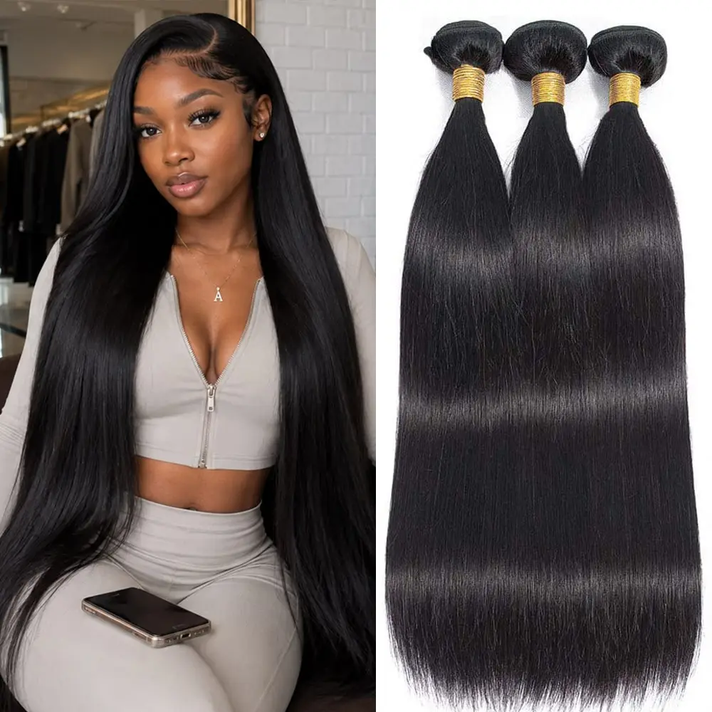 Ramiss Hair Bone Straight Hair Bundles Raw Cambodian Hair Bundles Body Wave Extensions for Sew In Quick Weave 3 4PCS Cambodian Hair Weave Bundles