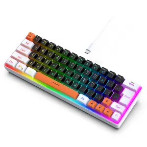 Snpurdiri 60 Percent Wired Gaming Keyboard, RGB Backlit Mini Gaming Keyboard, 63 Keys Ultra-Compact Small Keyboard for PC, Gamer, Typist, Travel, Easy to Carry on Business Trip(Black-White-Orange) office accessory ergonomic design