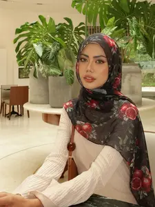 Boho Style Plant Print Polyester Long Scarf, Women's Summer Vintage Breathable Non-Slip Sunscreen Hijab, Fashion Accessory for All Seasons