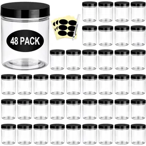 48 Pack Plastic Jars with Lids 6 OZ - Empty Clear  Containers with Pen and Labels, Round Small Plastic Jars with Screw On Lids for Slime, Makeup, Butter, Cream, Lotion, Pot, Dry