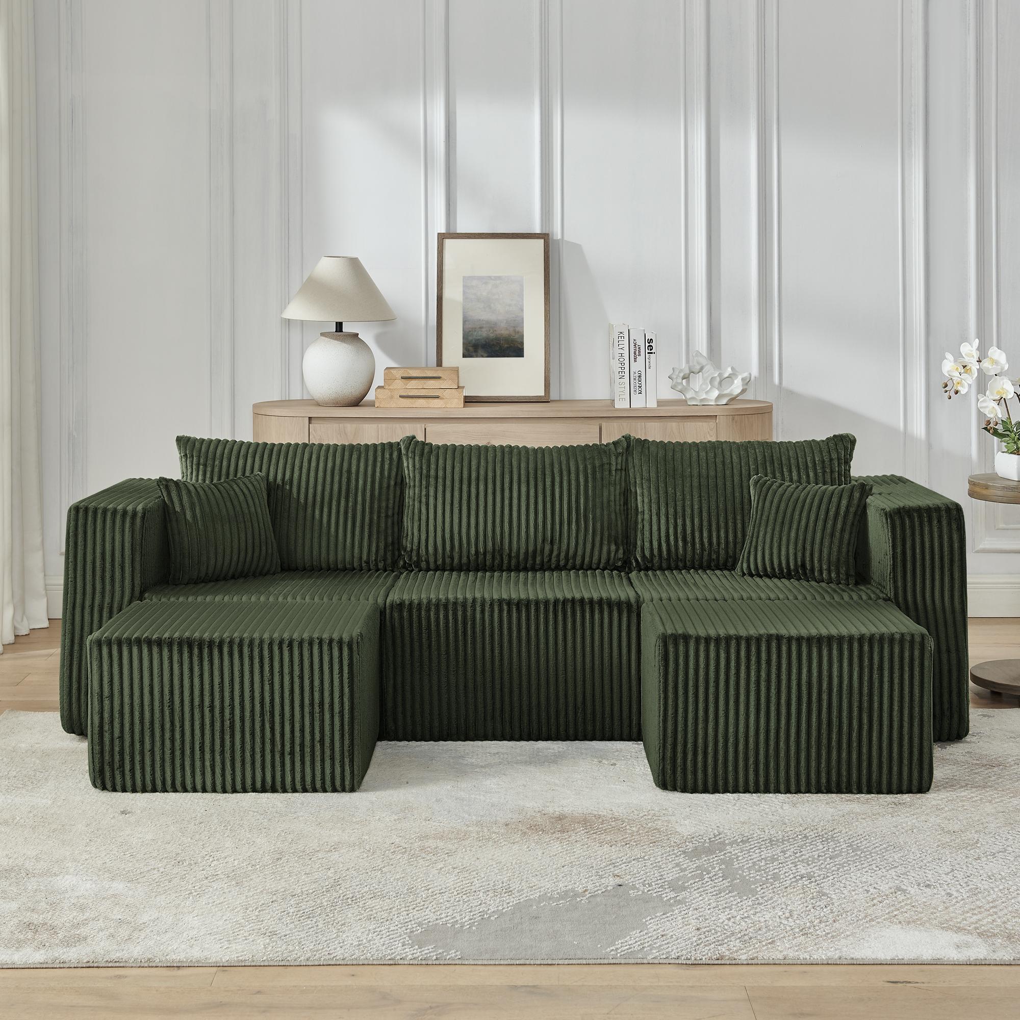 Niccae Small-Scale U-Shaped Compact Modular Sectional Sofa — Textured Corduroy Fabric, Modern Minimalist Style, Ultimate Comfort, Space-Saving, No Assembly Required, Convertible to Bed, Living Room Sofa