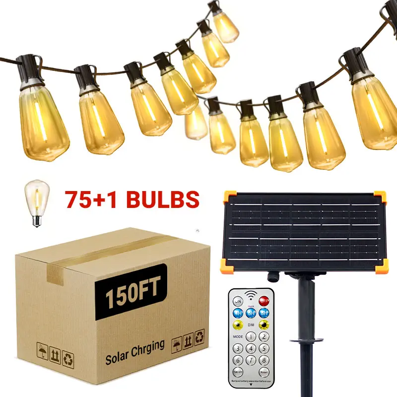 DAYBETTER 150FT Solar String Lights with Bulbs, Light Sensor - Day Charge/Night Auto On, Waterproof, Shatterproof, 8 Modes, Dimmable, DC Power Supply - Ideal for Patio, Deck, Backyard Garden, Fence/Tree Wrap
