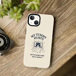“Literally Me!” 🦝 Funny Raccoon Meme Case for iPhone 13 Mini, “My Tummy Hurts” Relatable Quote Cover, Viral TikTok Humor Case — 975