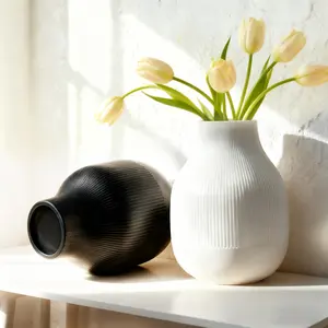 Large White Plastic Vase Ceramic-like Textured Vase Lightweight Shatterproof Home Decor for Living Room Bedroom 8.7*6.3in Tall Home Decorative Vase