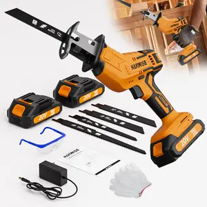 Cordless Reciprocating Saw for Home & Outdoor Use | 2×2.0Ah Batteries, Variable Speed, Red Compact Saw Kit with Blades for Wood/Metal/PVC Cutting - Ideal for DIYers & Gardeners in All Seasons, HANWISE Brand