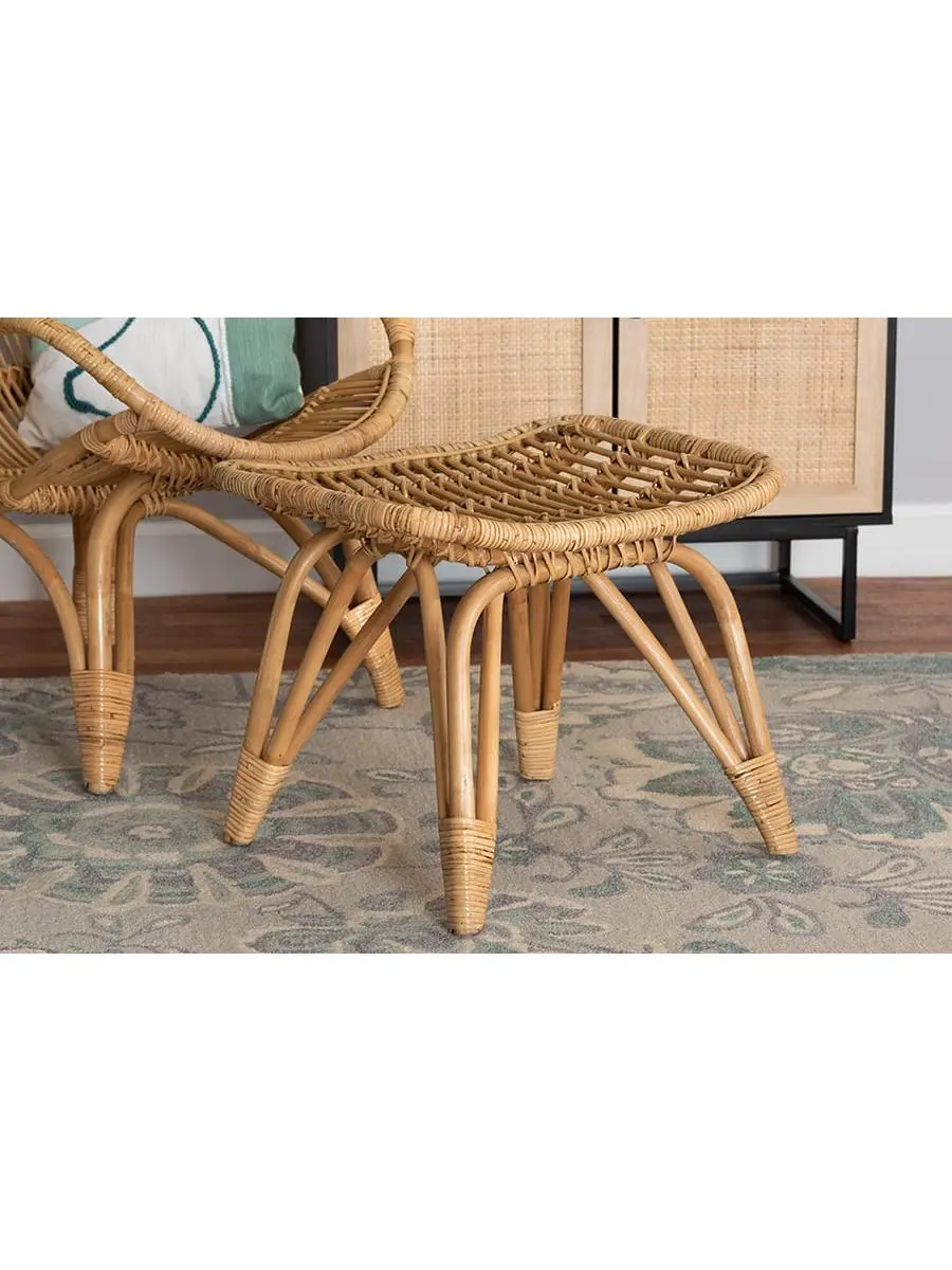 212 MAIN Bali & Pari Modern Bohemian Natural Rattan Footstool - Bent Seat, Woven Rods, Lightweight, Compact, Pre-Assembled (20.1x18.9x18.5 in, Model 193271286713)