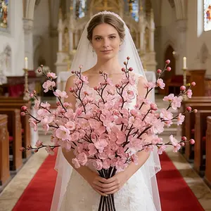 Artificial Long-Stem Plum Blossom Fake Flowers, Decorative Flowers, Ideal for Weddings & Parties, Perfect for Festival Decorations, Enhance Your Event Ambiance, Home Decoration Bouquet, Artificial Flower Plant