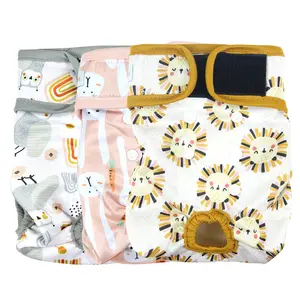 Langsprit Washable Reusable Female Dog Diapers (3 Pack, Small) - Highly Absorbent for Period/Heat, Rabbit/Owl/Lion Prints