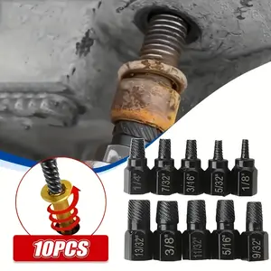 10pcs bolt and nut extractor set,  impact bolt and nut removal tool, broken screw and stud removal kit, rusted screw removal socket set, for removing damaged screws .tools and gadgets for him long  drill tungsten carbide，ss bolts Hardware Repair adapt