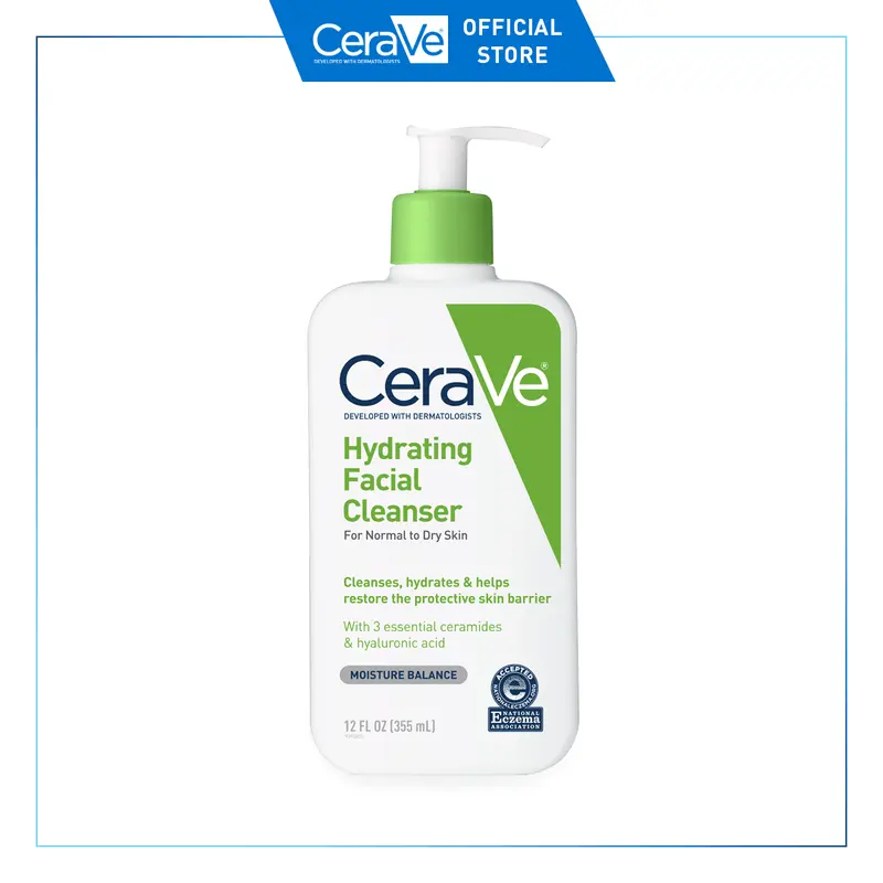 CeraVe Hydrating Facial Cleanser - Cleansing, Facial Cleansing, Moisturizing & Liquid Formula Low-Foam Daily Face Wash for Normal to Dry Skin with Hyaluronic Acid, 12 oz