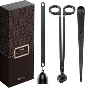 3 in 1 Candle Accessory Set, Candle Wick Trimmer Cutter, Candle Snuffer Extinguisher, Wick Dipper with Gift Package for Candle Lover (Black)