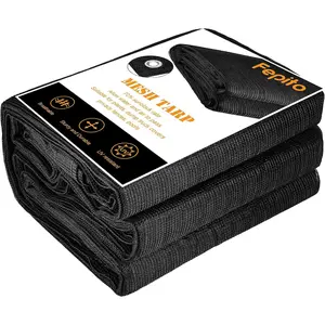 FEPITO Heavy-Duty Mesh Tarp 10ftx20ft Black Mesh Shade Net Cover for Patio, Fences, Garden, Dump Trucks