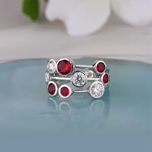 Three Row Multi Stone Contemporary Ring