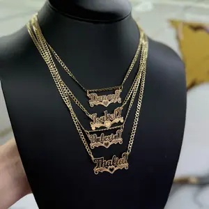 ORO Personalized Gold Necklace Set with Customized Names  10K/14K