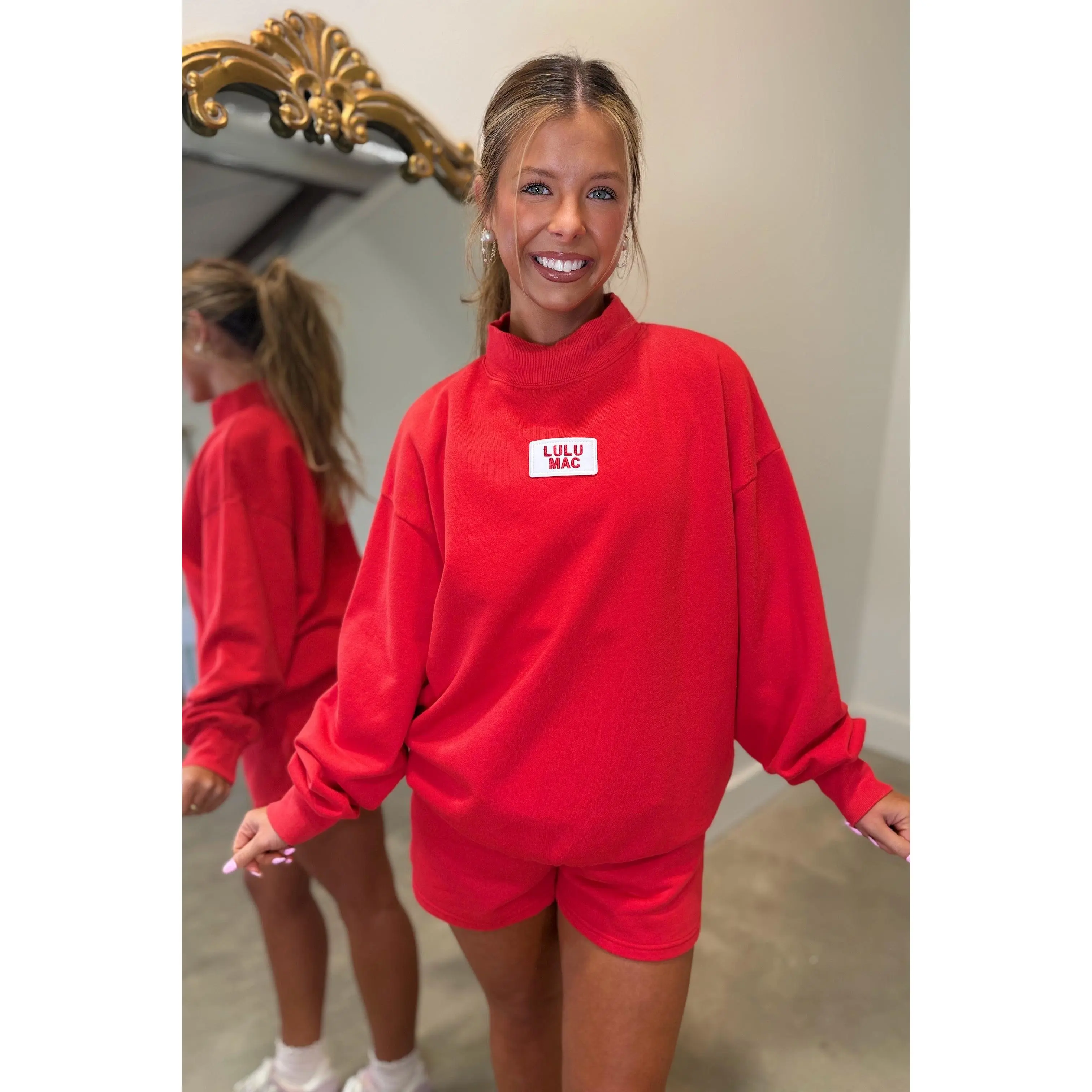Lulu Mac Terry cloth Mock Neck Sweatshirt Red