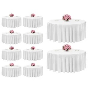 VEVOR White Round Tablecloths 10 Pack, 132 Inches in Diameter, Stain- & Wrinkle- Resistant, Machine Washable Table Clothes, Polyester Fabric Table Covers for Wedding, Party, Banquet, Formal Events