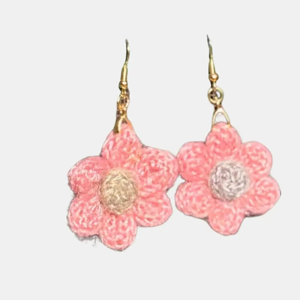 Petite Daisy Dangles Pinks Handcrafted Crochet Flower Earrings Soft Colorful Yarn Lightweight Whimsical One of a Kind Jewelry Classic Style