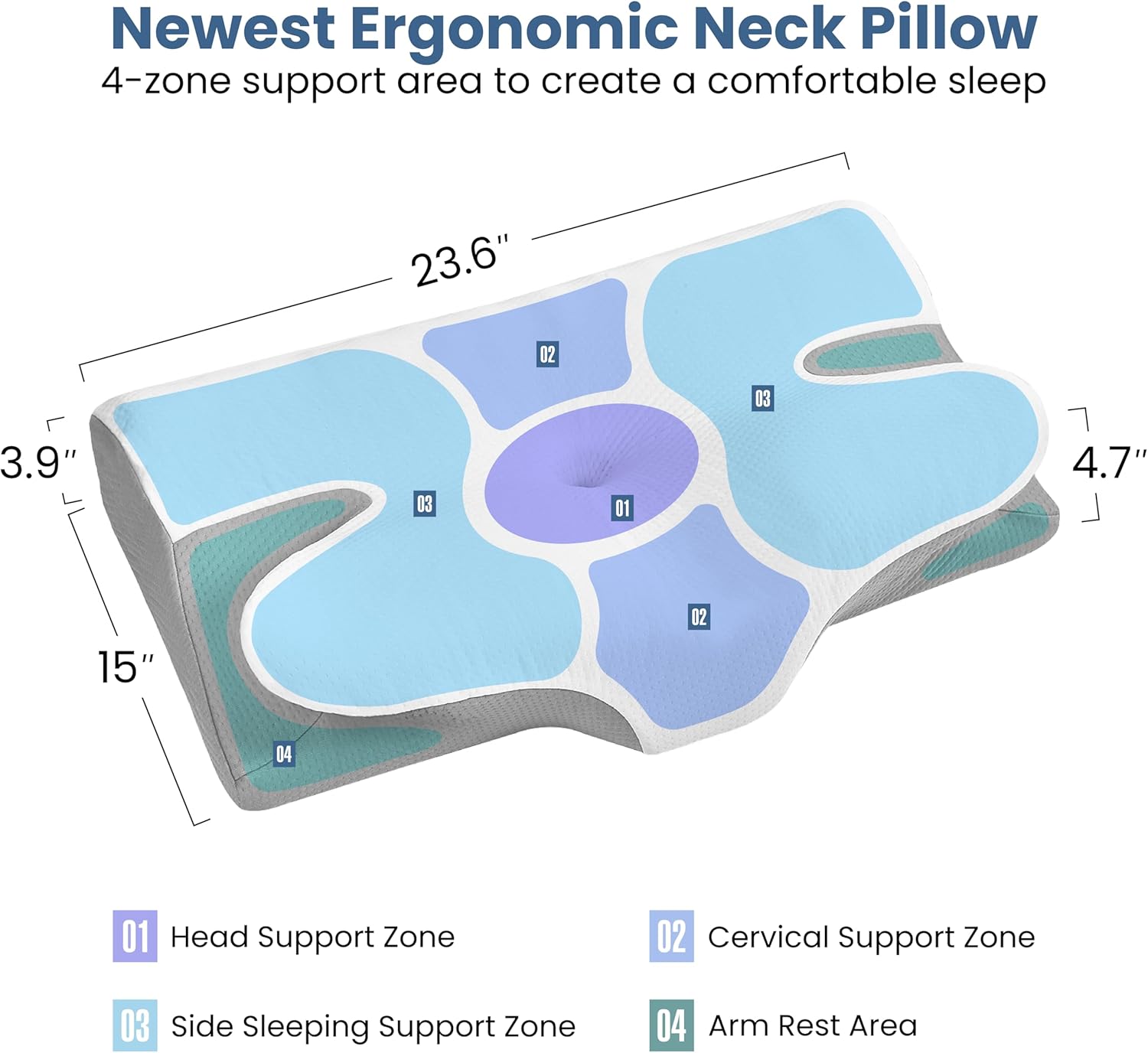 Ergonomic Cervical Memory Foam Pillow for Neck Pain Relief, Adjustable Contour Pillow with Hollow Center & Cooling Cover