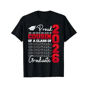 [100% Cotton] 100% CottonClass of 2026 Proud Cousin Graduate T-Shirt |   Blue with Red & White Graduation & Number 2026 Print - Casual Short Sleeve Round Neck Shirt for Graduation Parties Family Events & Cousin Gift Plus Big and Tall Mens Black Casual Rou