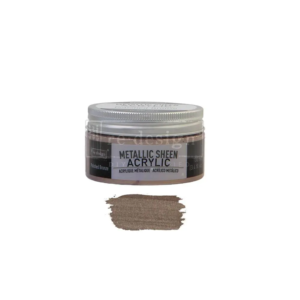 Redesign Acrylic Paint Metallic Sheen - Polished Bronze - 1 jar, 100 ml (3.4 fl oz)
