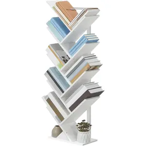 Tree Bookshelf, 9-Tier Bookcase Wooden Shelves, Floor Standing Storage Rack, for Display of CDs, Books in Living Room, Home Office,  Storage Rack for Bedroom, White WT08SJ01G1