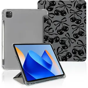 Black Cherry Bow Case Compatible with I0th 11th Generation 10.9 Inch 2021/2019/2018,11th 2025, 2019/2020/2021 10.2inch, Funny Cover with Trifold Stand + Pencil Holder for Boys Girls,iPad Pro 11inch 2024, Mini 5/ 6