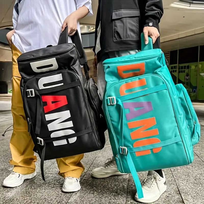 1pcs perfect Gift Outdoor Travel Large Capacity Foldable Backpack Black Green Bag For Men Women  - Adjustable Strap, Trolley Sleeve, Water-Resistant Nylon Material, Street Style for School Outdoor Travel, Vacation, and Going Out - Hand Wash Only