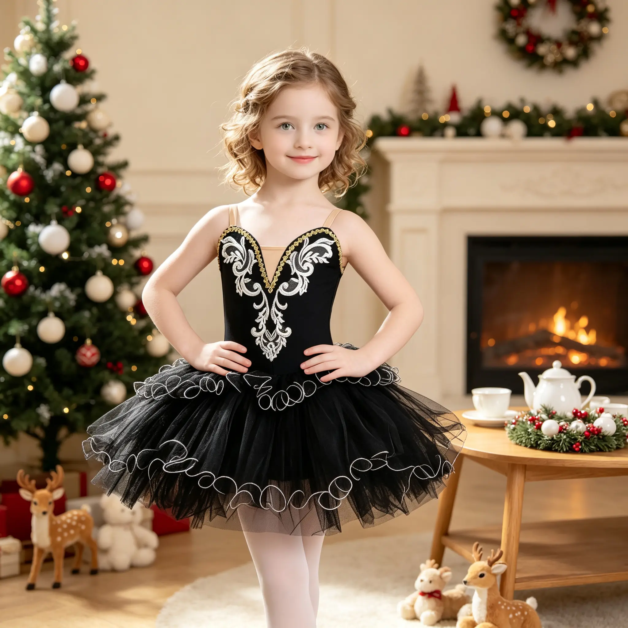 Little Girls' Spaghetti Strap Embroidered Tiered Tulle Tutu Dance Dress - Black White Ruffle Trim Ballet Outfit for Toddler Performance, Birthday Party