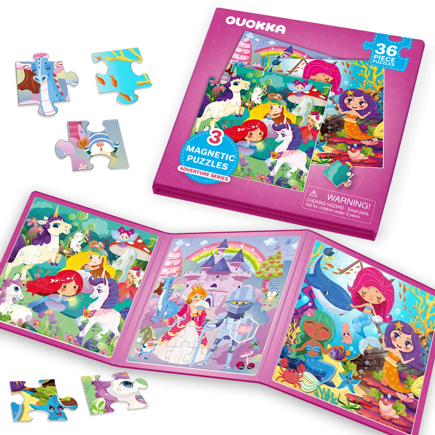 QUOKKA Magnetic Jigsaw Puzzle - 36-Piece Toddler-Friendly Creative Puzzle for Toddlers, Boosts Independent Play, Supports Children Development, Screen Time Alternative, Features Princess, Unicorn, Mermaid Designs Puzzles For Toddlers