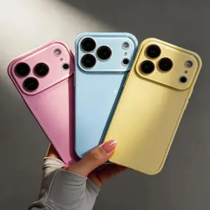Candy Macaron Series – Skin-Feel Crystal Clear Case for iPhone 17/16/15/14/13 Pro Max | Soft TPU Bumper + Hard PC Back | Full Lens Coverage | 6 Pastel Colors (Light Pink, Hot Pink, Baby Blue, Yellow, White, Brown) | Cute Minimalist Aesthetic Cover