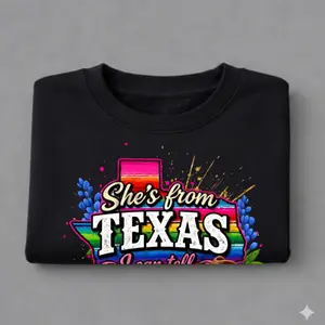 She's From Texas T-Shirt, Gift For Fan, For Women & Men, Full Size Full Color.