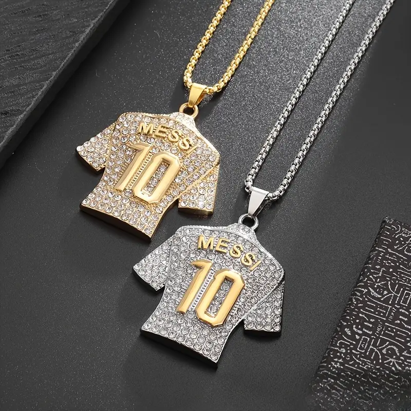 New Hip Hop Jewelry - Titanium Steel Gold-Plated Pendant Necklace with Accents - Inspired by Messi's No. 10 Jersey - For Football Fans & Hip Hop Lovers - Stylish Statement Piece Soccer Jersey Youth Necklace Number 10