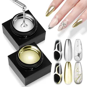 Metallic Gel Nail Polish Set: Gel Polish 3D Metal Painting Gels Mirror Soak Off UV LED Chrome 3D Effect Nail Glue Gels for Salon Manicure Home DIY