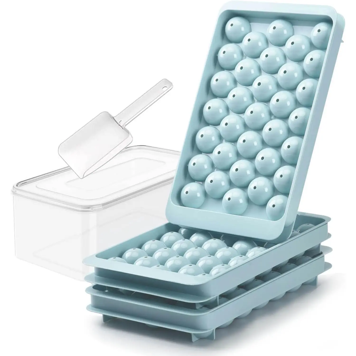 Round Ice Cube Trays 3 Pack,Ice Ball Maker Mold with Lid & XXXL Bin, Ice Trays for Freezer with 306 OZ Container Mini Circle Ice Mold Making Sphere Chilling Cocktail Whiskey Coffee Thanksgiving cooking utensils Christmas Gift Set Kitchenware Plastic