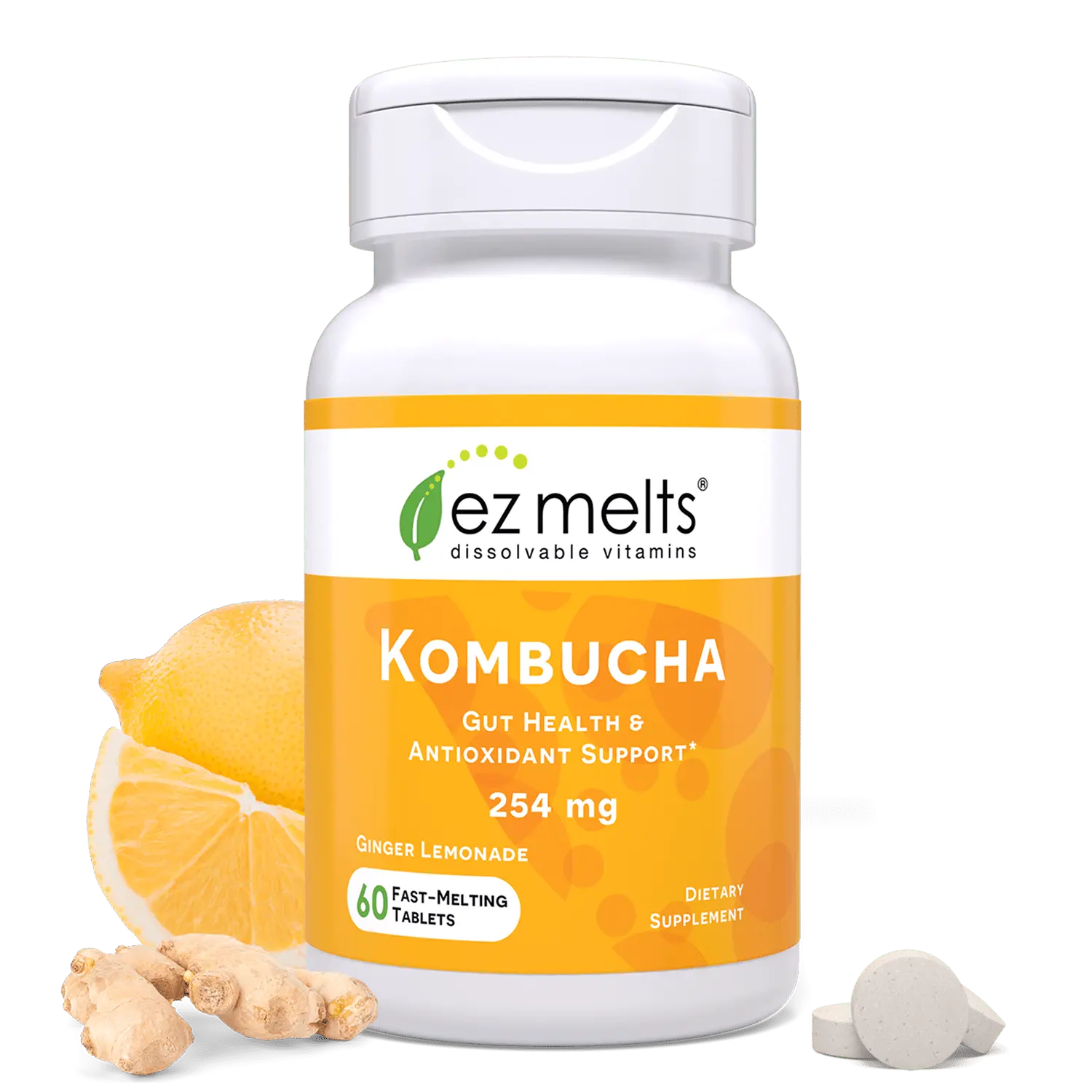 EZ Melts - Fast-Melting Sugar-Free Kombucha Tablets, Gut Health Supplements for Men & Women