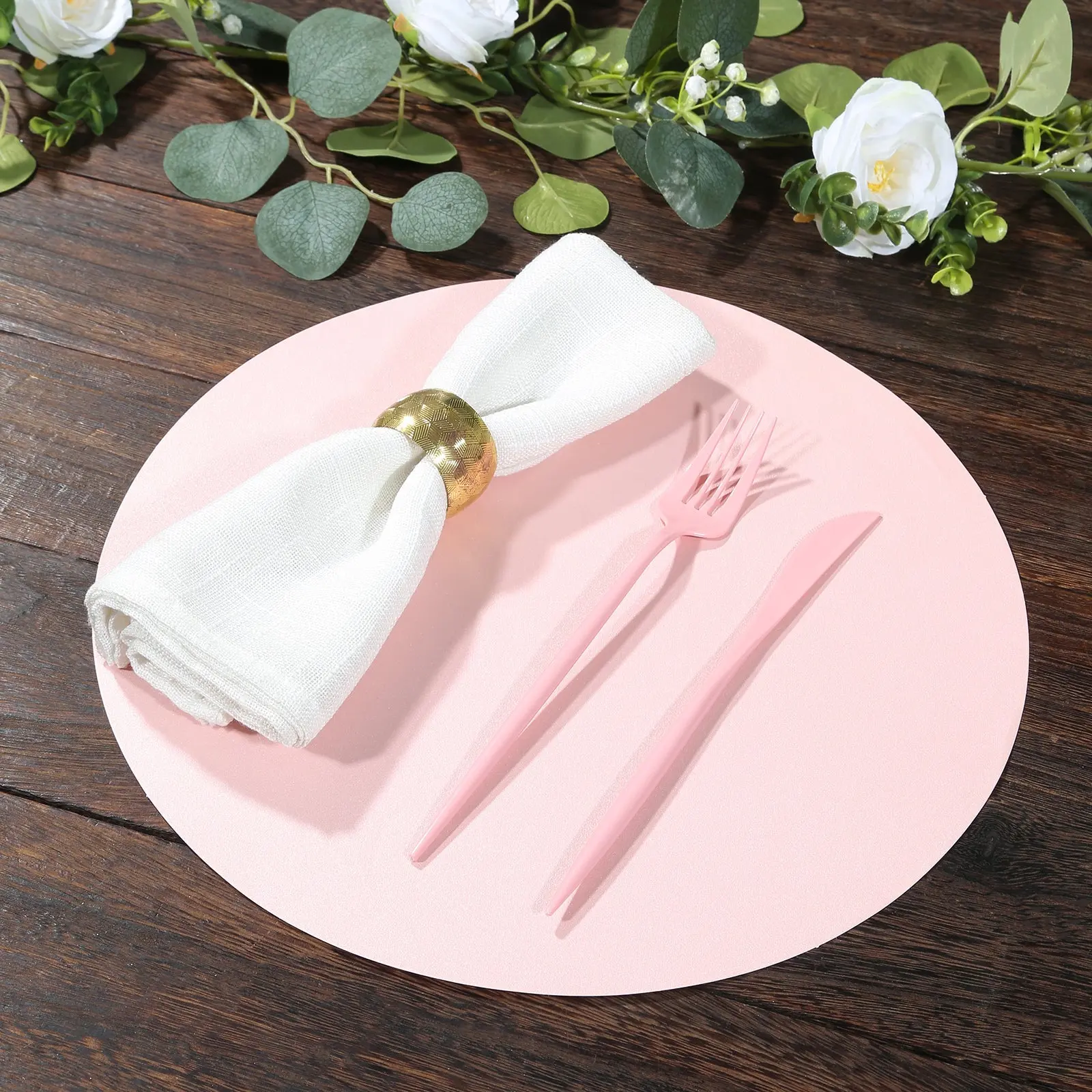 50-Pack 13" Round Disposable Paper Placemats - Pink 120 GSM Cardboard Dining Tableware Mats