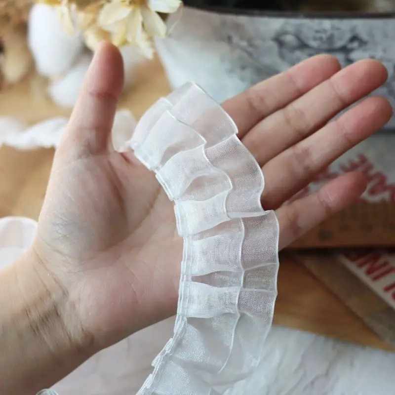 Pleated Ruffle DIY Dress Soft Lace Detailing Trim, 1 Yard 4cm Width Double Layer Design, Ideal for Home Sewing & Embellishments
