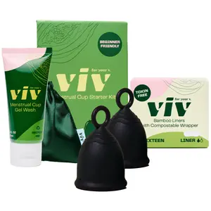 Viv Cup Perfect Fit Kit - Beginner Menstrual Cup Size Kit, Comfort Silicone Period Cup with Ring Stem and Cup Gel Cleanser Extra Storage