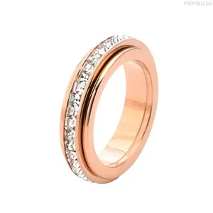 Couple Rotating Rings, Dual-Loop Structure with 5mm Square Inlaid Stones, Starry Sky Styling, Smooth Spinning Stress-Relief Fidget Jewelry, Romantic Matching Gift for Lovers’ Daily Outfits