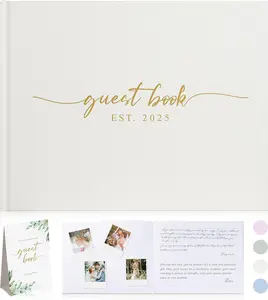 Wedding Guest Book with Personalized 2025 Year - Linen Photo Guest Book for Wedding Reception Bridal Shower Guests to Sign - 100 Pages Blank and Lined Acid Free Paper (Beige,)