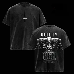 Unisex Oversized Jujutsu Kaisen T-Shirt with Hiromi Higuruma Graphic, Thick Vintage Washed Cotton Streetwear, Double-Sided Anime Print, Tshirt