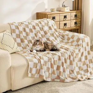 Checkered Throw Blanket, Sage Green Soft Cozy Fluffy Knitted Throw Blankets for Couch, Sofa, Bed, Chair, Warm Fuzzy Travel Picnic Lightweight Plaid Blanket, Giftable Blankets