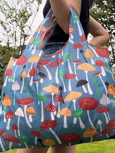Women's Mushroom Pattern Large Volume Tote Bag, High Load-bearing Waterproof Foldable Shopper Bag, Shopping Bag, Summer 2025 Fashion Casual Bag for Work & Daily Used, Fashionable Shopping Bag